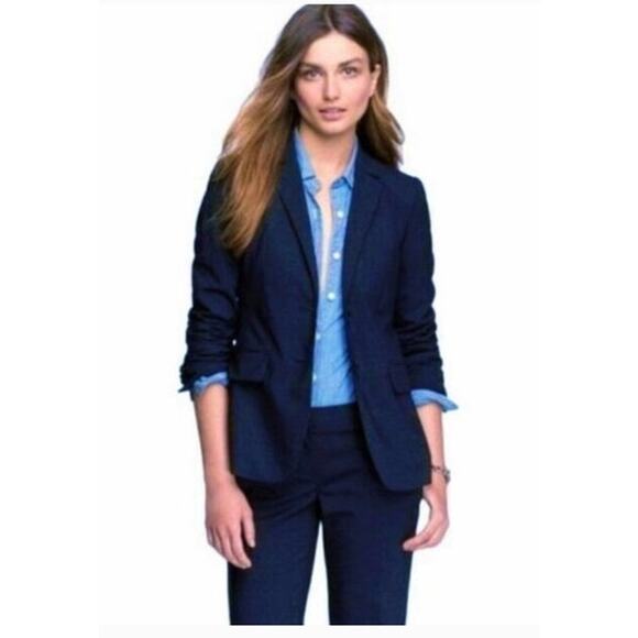 J. Crew 1035 Super 120's Navy 100% Virgin Wool Blazer Classic Timeless Size 8 - Picture 1 of 12